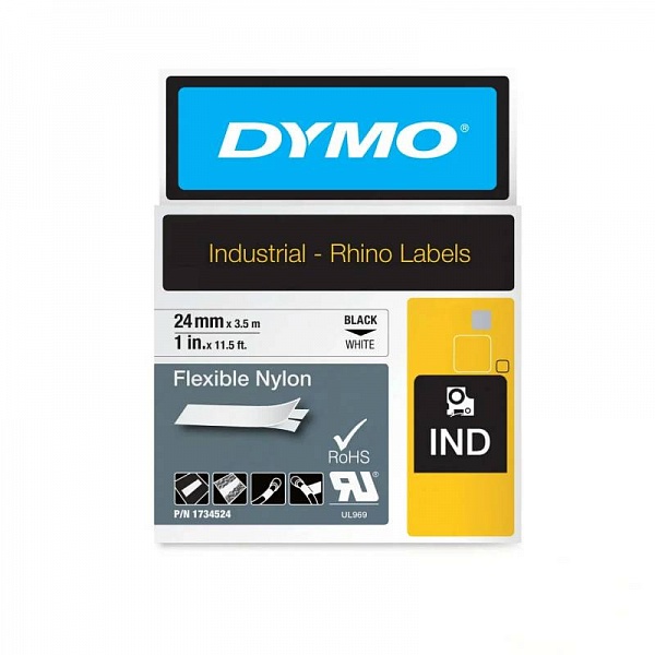 Картридж c нейлоновой лентой для принтеров Dymo Rhino, черный шрифт, 3.5 м x 24 мм Желтый