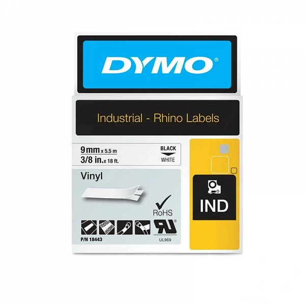 Картридж c виниловой лентой для принтеров Dymo Rhino, черный шрифт, 5.5 м x 9 мм Белый