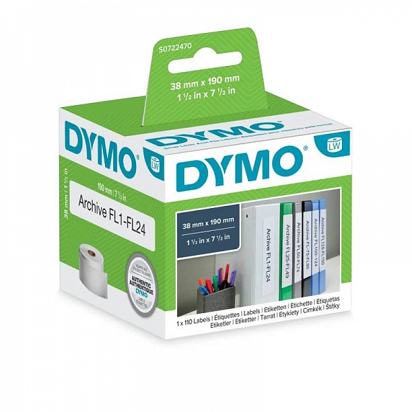 Этикетки для принтеров Dymo Label Writer на корешок папки, 190 мм x 38 мм, 110 штук Рулон