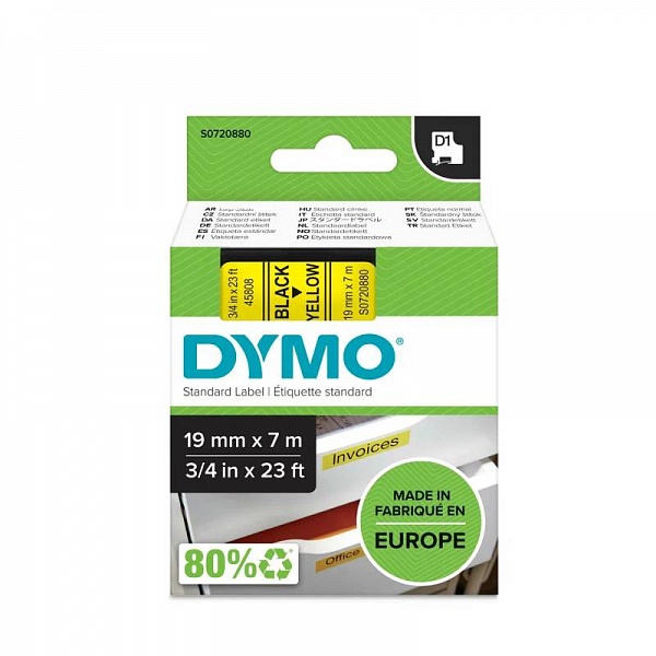 Картридж с виниловой лентой D1 для принтеров Dymo, пластик, черный шрифт, 19 мм х 7 м Прозрачный