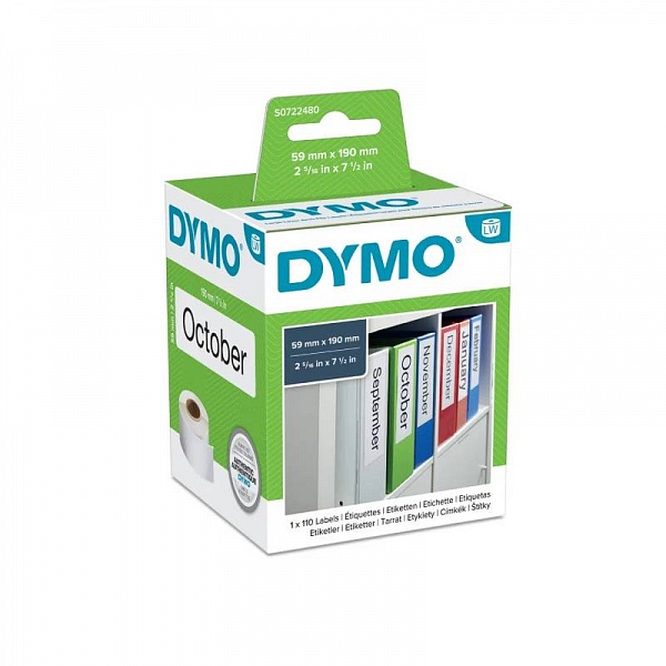 Этикетки для принтеров Dymo Label Writer, на корешок папки-регистратора, 190 мм x 59 мм, 110 штук Рулон