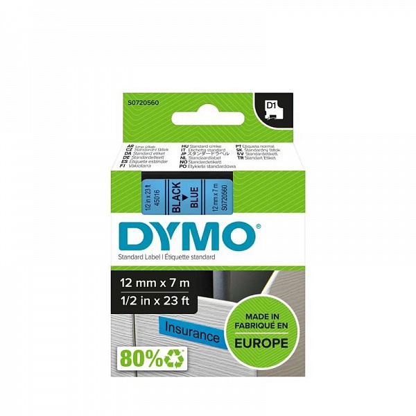 Картридж с виниловой лентой D1 для принтеров Dymo, пластик, черный шрифт, 12 мм х 7 м Белый