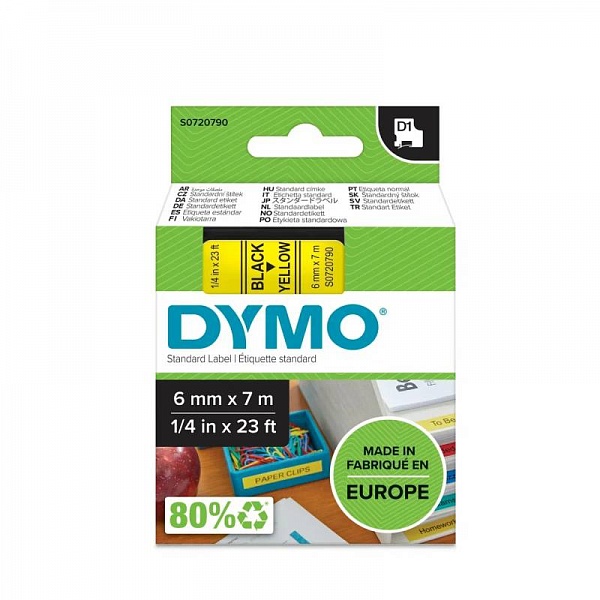 Картридж с виниловой лентой D1 для принтеров Dymo Label Manager, пластик, черный шрифт, 6 мм х 7 м Желтый