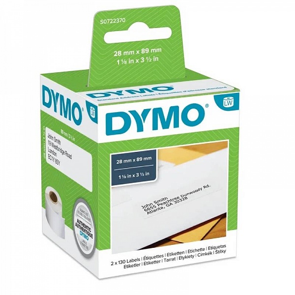 Этикетки адресные для принтеров Dymo Label Writer, белые, 89 мм x 28 мм, 130 штук Рулон