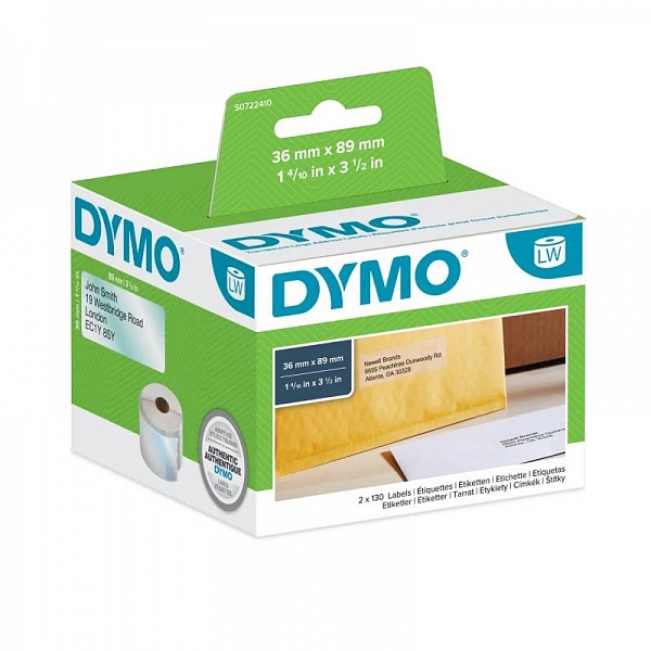 Этикетки адресные для принтеров Dymo Label Writer, прозрачные, 89 мм х 36 мм, 260 штук Рулон
