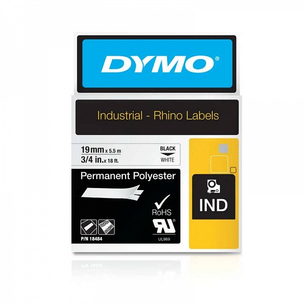 Картридж c полиэстровой лентой для принтеров Dymo Rhino, черный шрифт, 5.5 м х 19 мм Белый