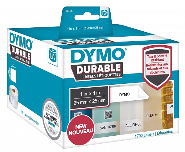 Этикетки адресные для принтеров Dymo Label Writer, стойкие к разрыву, 25 мм х 25 мм, 1700 штук Белый