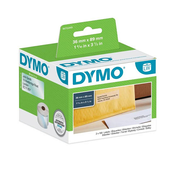 Этикетки адресные для принтеров Dymo Label Writer, прозрачные, 89 мм х 36 мм, 260 штук Рулон