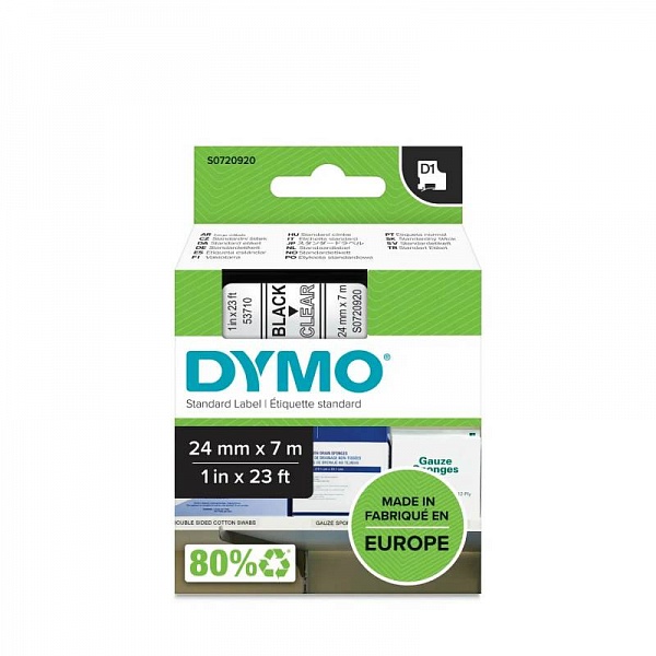 Картридж с виниловой лентой D1 для принтеров Dymo, пластик, черный шрифт, 24 мм х 7 м Белый