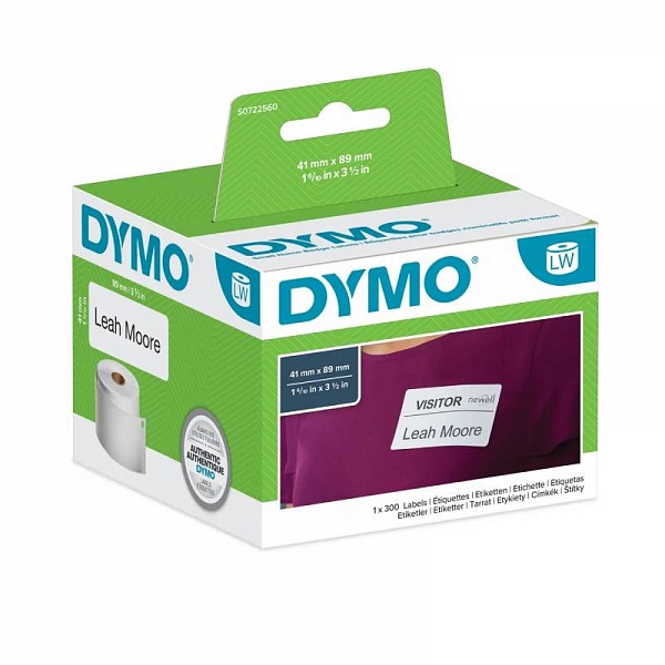 Этикетки для принтеров Dymo Label Writer для бэйджей, белые, 41 мм x 89 мм, 300 штук Рулон