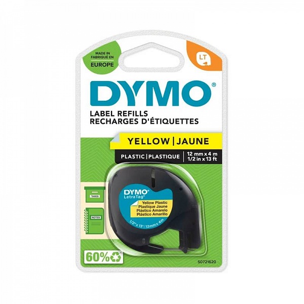 Картридж с прочной лентой для принтера Dymo LetraTag, пластик, черный шрифт, 12 мм х 4 м, блистер Синий